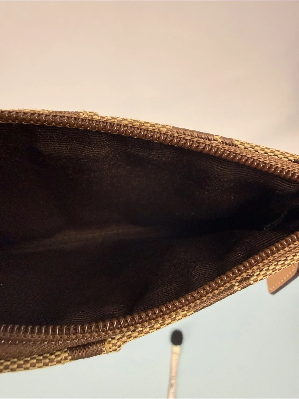 Coach Brown Signature Canvas Wristlet with Tan Leather Accents